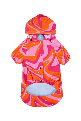 Little Monster Orange Pink Wave Köpek Yağmurluğu