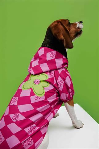 Little Monster Pink Checkered Köpek Yağmurluğu