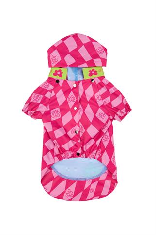 Little Monster Pink Checkered Köpek Yağmurluğu