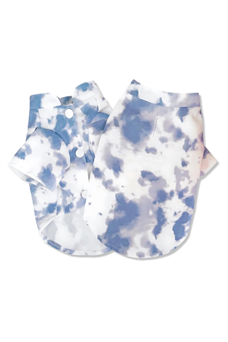 Lolidogs Batik Desenli Köpek Kot Gömlek Mavi-Beyaz