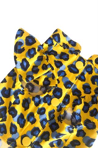 Lolidogs Leopar Desenli Fırfırlı Kollu Köpek Gömleği Sarı-Mavi
