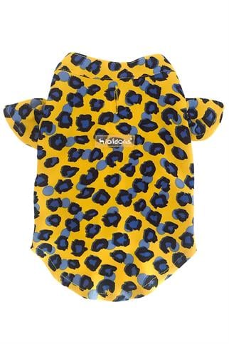 Lolidogs Leopar Desenli Fırfırlı Kollu Köpek Gömleği Sarı-Mavi