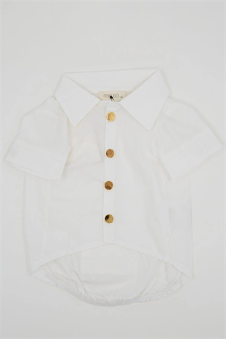 Monido White Dog Shirt - Gold Buttons and Pocket Detail