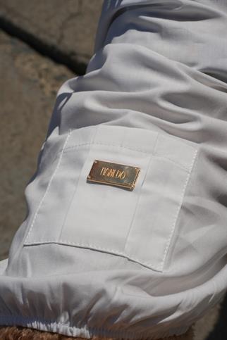 Monido White Dog Shirt - Gold Buttons and Pocket Detail