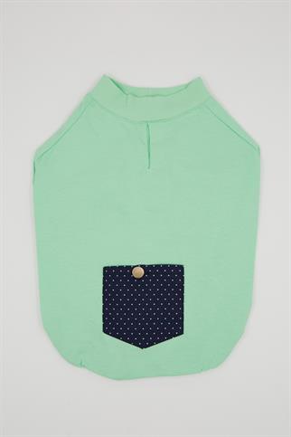 Monido Köpek Tişört - Mint Yeşili ve Puantiyeli Cep Detaylı