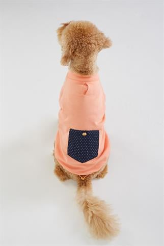 Monido Köpek Tişört - Şeftali Rengi ve Puantiyeli Cep Detaylı