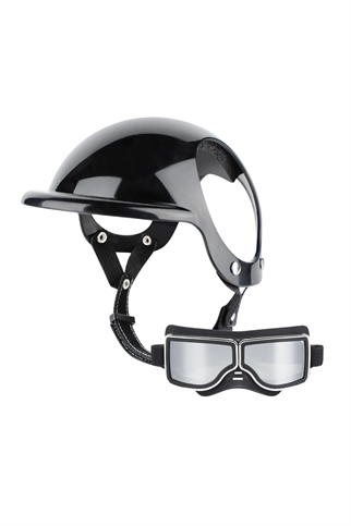 Pet Helmet Mini Açık Köpek Kask Gözlüklü Takım Siyah (Small)