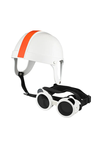 Pet Helmet Mini Açık Köpek Kask Gözlüklü Takım Beyaz - Turuncu (Medium)