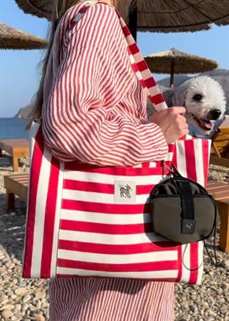 St. Pia Mat-in-a-Bag Tote and Floor Cushion Red Stripes
