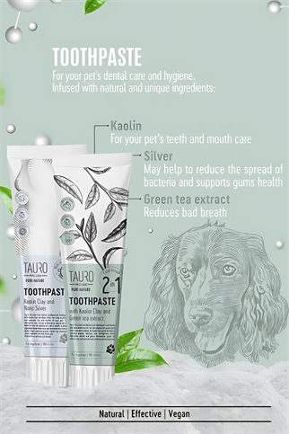 Tauro Pure Nature Köpekler ve Kediler için Beyaz Kil (kaolin), Zeolit ve Yeşil Çay Özü İçeren Diş Macunu