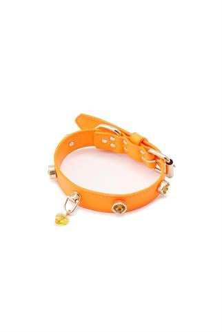 The Tailor Dogs Neon Turuncu Kalpli Swarovski Köpek Boyun Tasması
