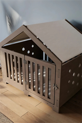 Valdi El Yapımı, Birinci Sınıf Ahşap, Orta Boy Kovboy Model, Kahverengi Modern Köpek Kulübesi