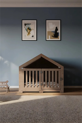 Valdi El Yapımı, Birinci Sınıf Ahşap, Orta Boy Kovboy Model, Kahverengi Modern Köpek Kulübesi