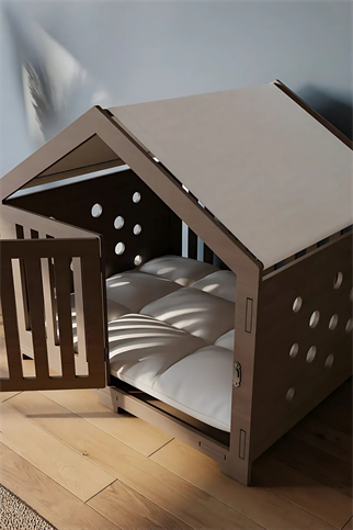 Valdi El Yapımı, Birinci Sınıf Ahşap, Orta Boy Kovboy Model, Kahverengi Modern Köpek Kulübesi