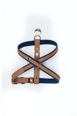 Zoe Pet Atelier Pamuklu Kumaş ve Deri Çapraz Göğüs Tasması Kahve