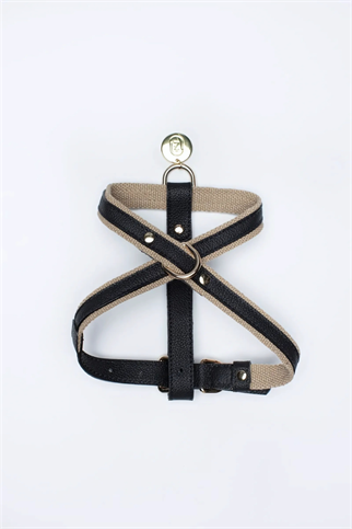 Zoe Pet Atelier Pamuklu Kumaş ve Deri Çapraz Göğüs Tasması Siyah - S