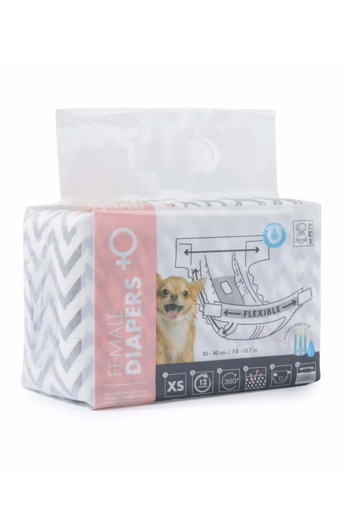 M-PETS DIAPERS DİŞİ KÖPEKLER İÇİN KÜLOT (XS) 10LU