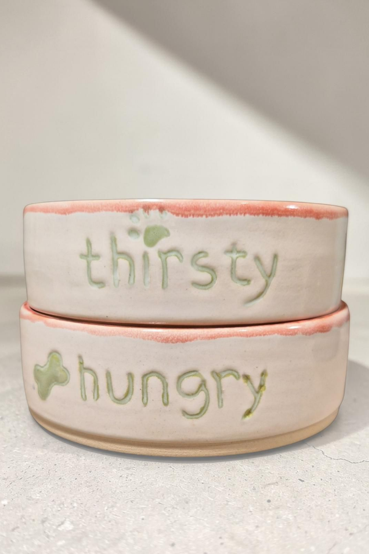 Feza Seramik Mama Kasesi Seti Thirsty/Hungry Beyaz