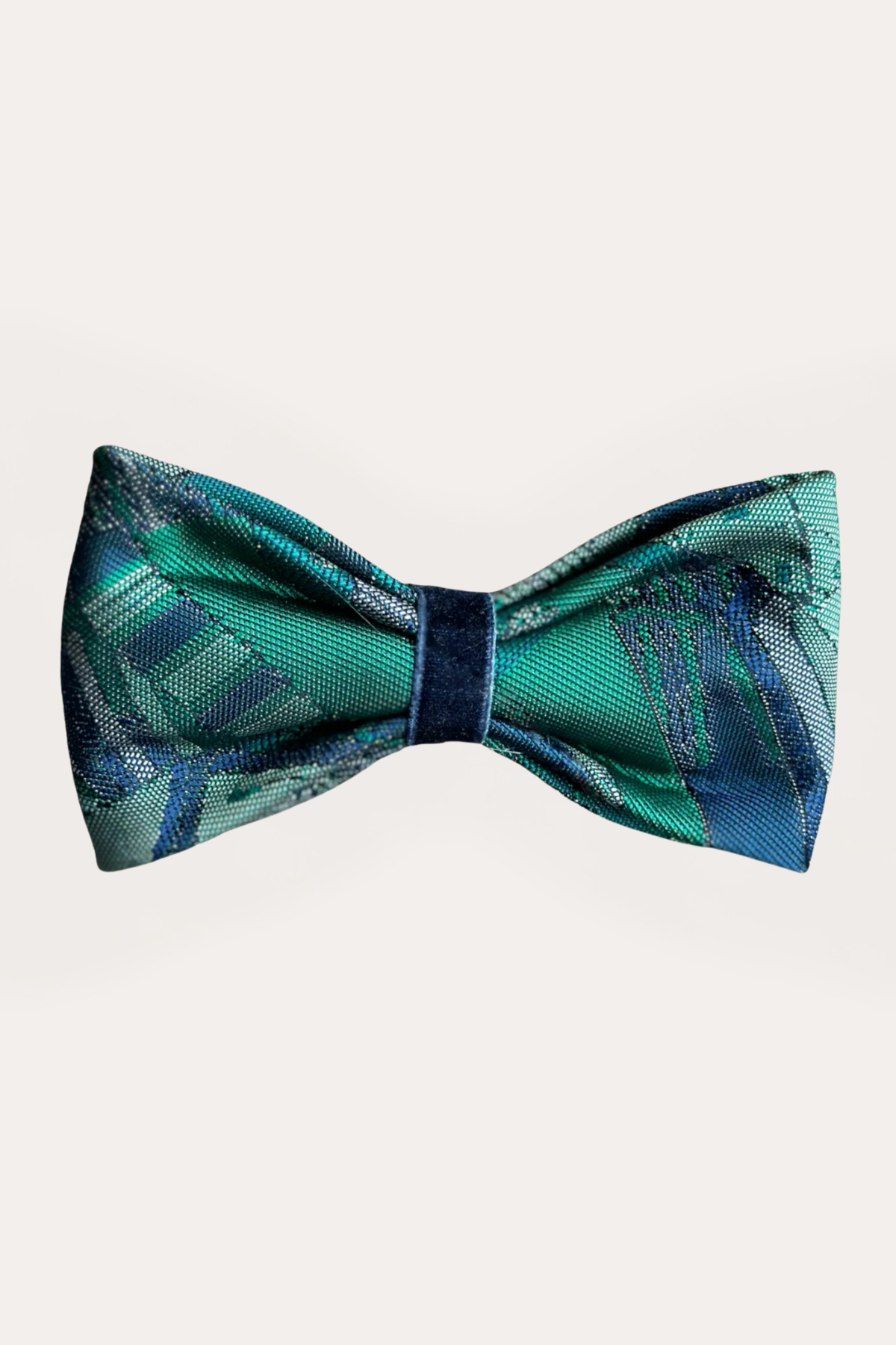 Green Navy Satin Bow Tie Geometrics