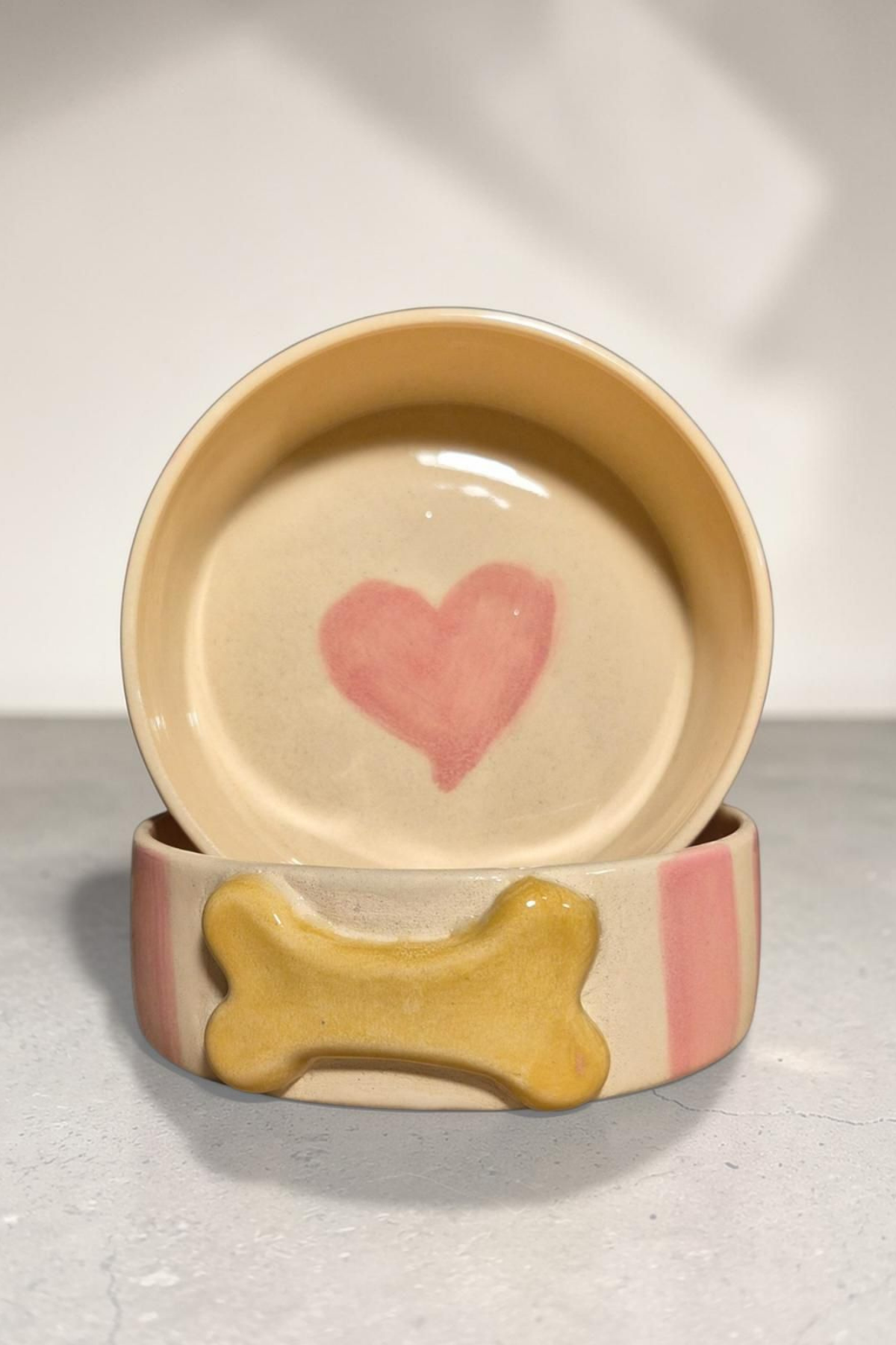 Feza Seramik Mama Kasesi Pembe Çizgili Kemikli