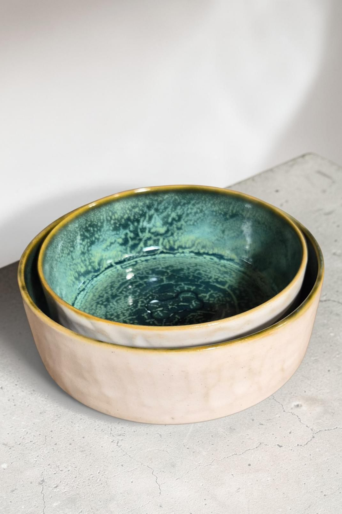 Feza Seramik Mama Kasesi Seti Beyaz/İçi Yeşil (Büyük & Küçük)