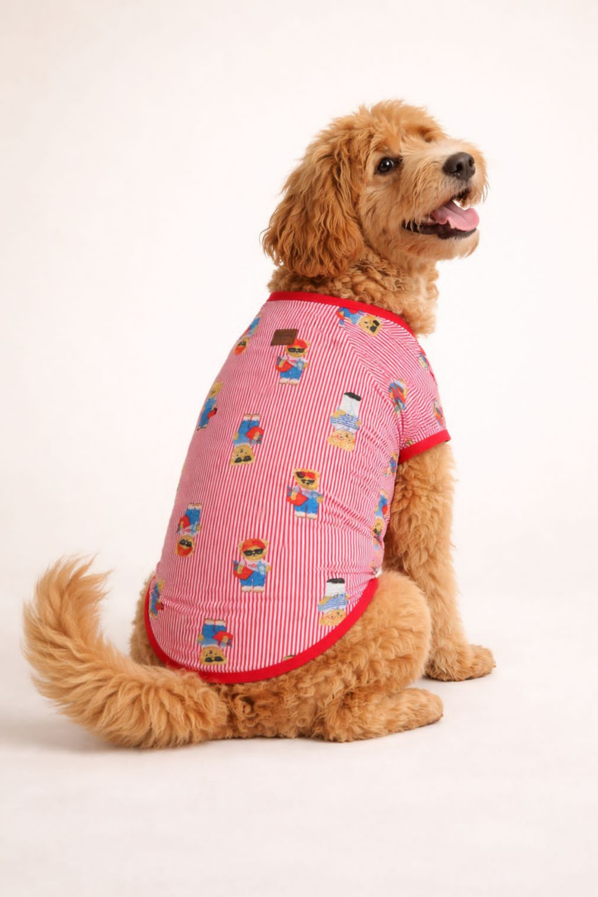 Alphadog Ayıcıklı Çizgili Köpek T-shirt Kırmızı