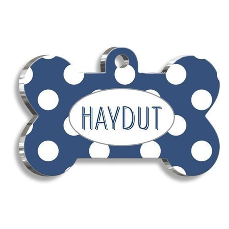 Light Blue Polka Dot Bone Shaped Cat Dog Tag