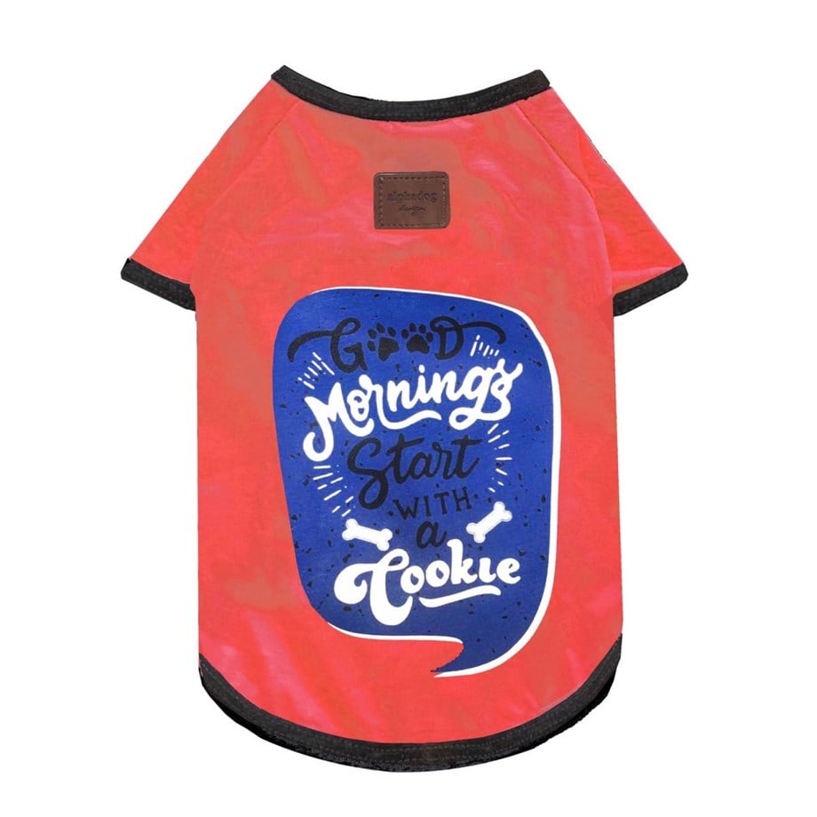 Alphadog Design Good Morning Start With A Cookie Köpek T-Shirt Kırmızı