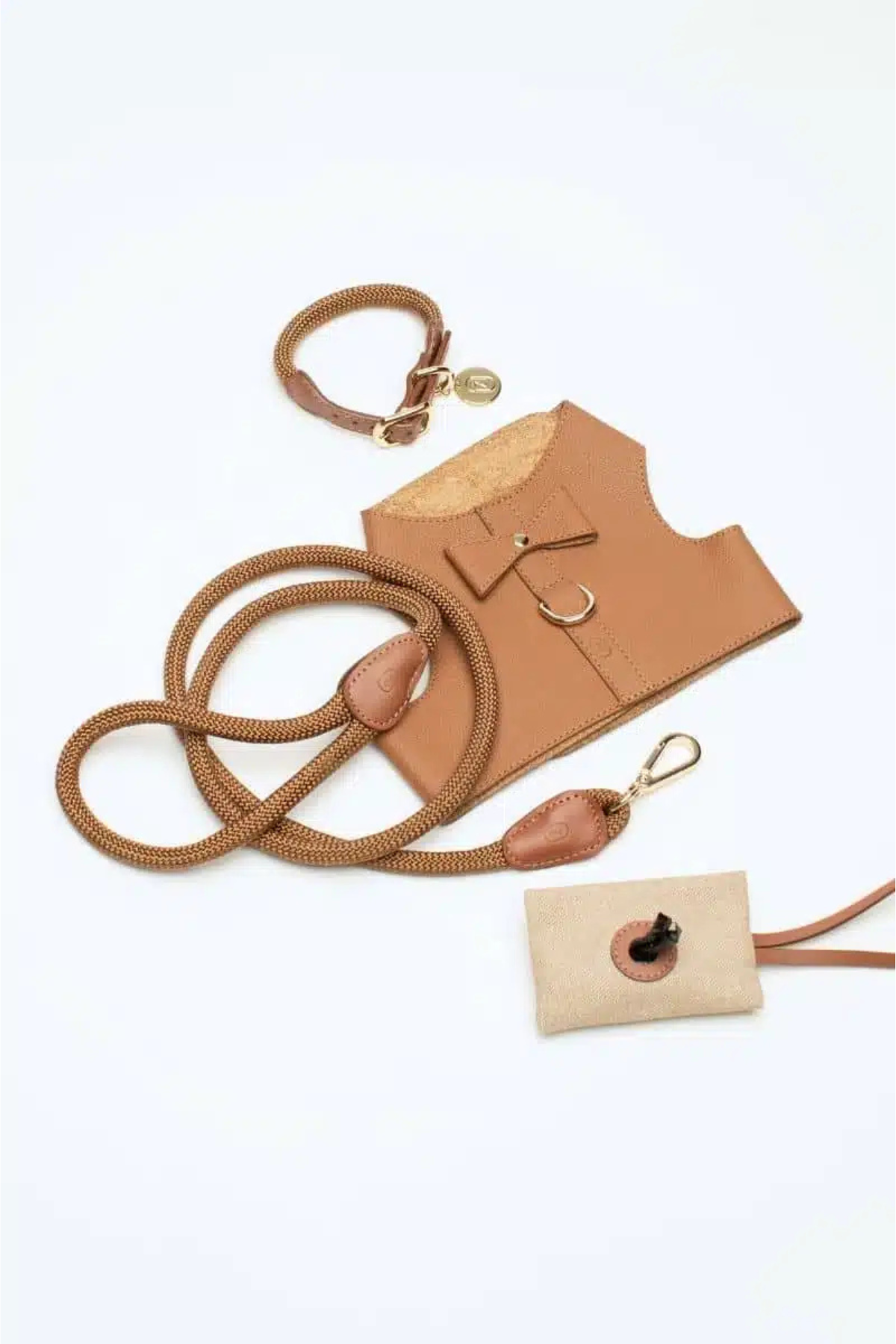 Zoe Pet Atelier Vest Harness Köpek Göğüs Tasması Seti Karamel Kahverengi