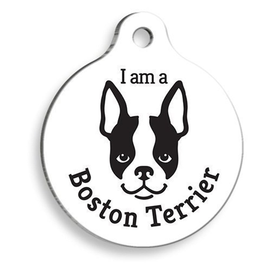 White Boston Terrier Round Dog Tag