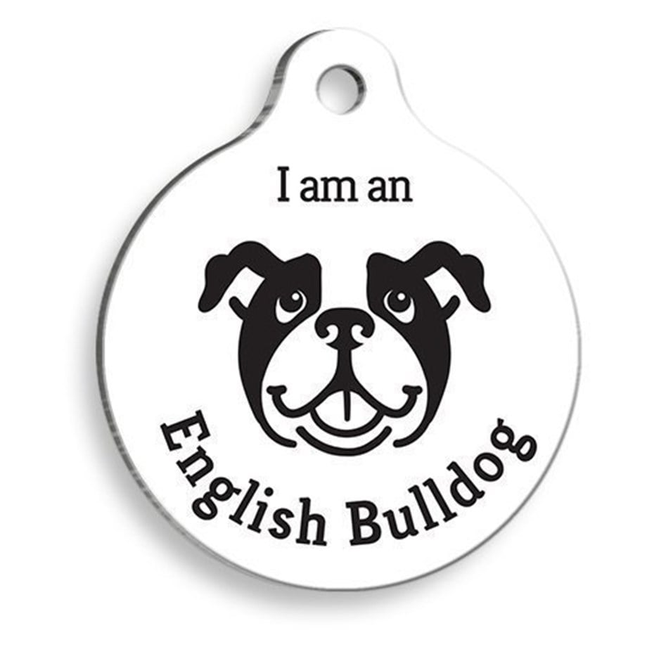 White English Bulldog Round Dog Tag