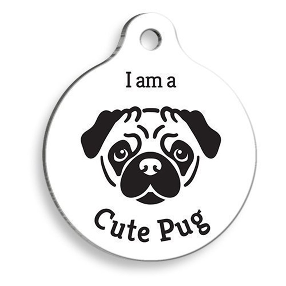 White Pug Round Dog Tag