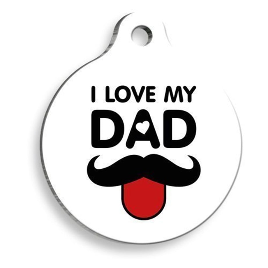 Father With A Mustache White Round Cat And Dog Tag