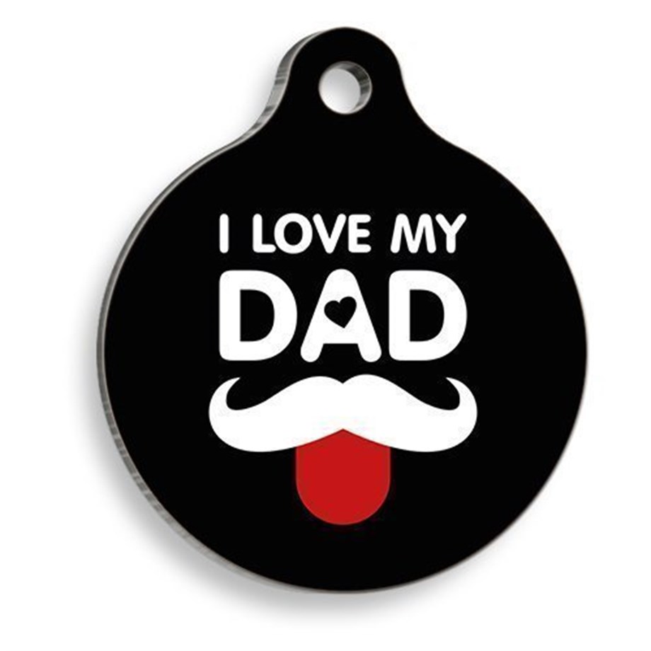 Father With A Mustache Black Round Cat And Dog Tag