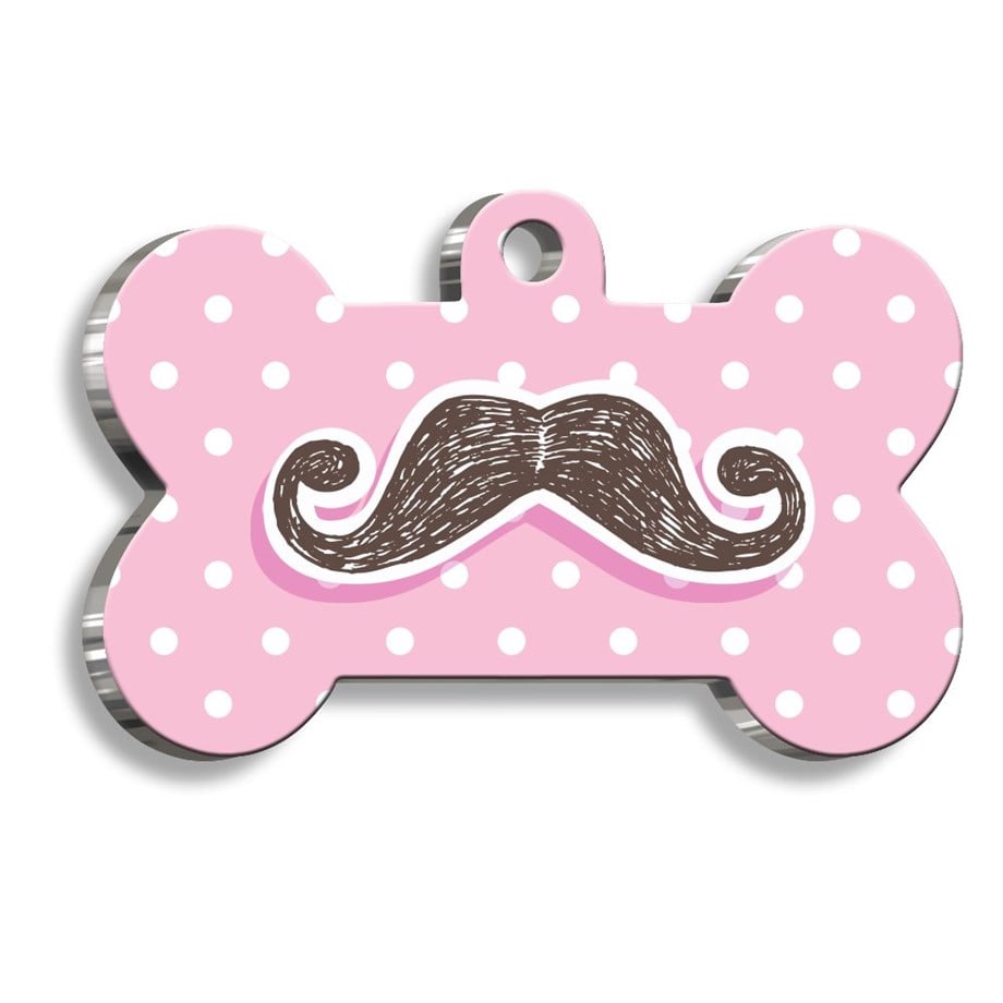 Bone Shaped Cat Dog Tag With A Mustache