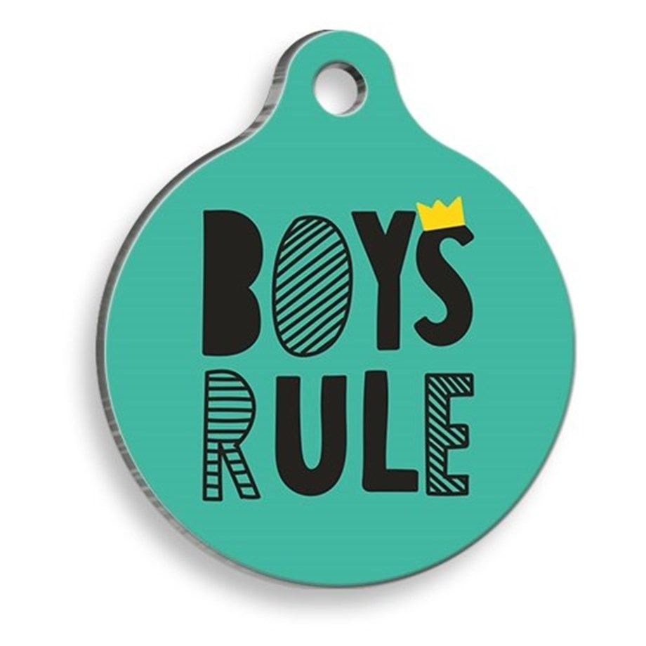 Boys Rule Round Shaped Cat And Dog Tag