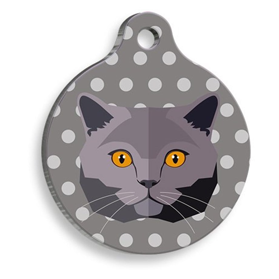 British Shorthair Gray Round Cat Tag