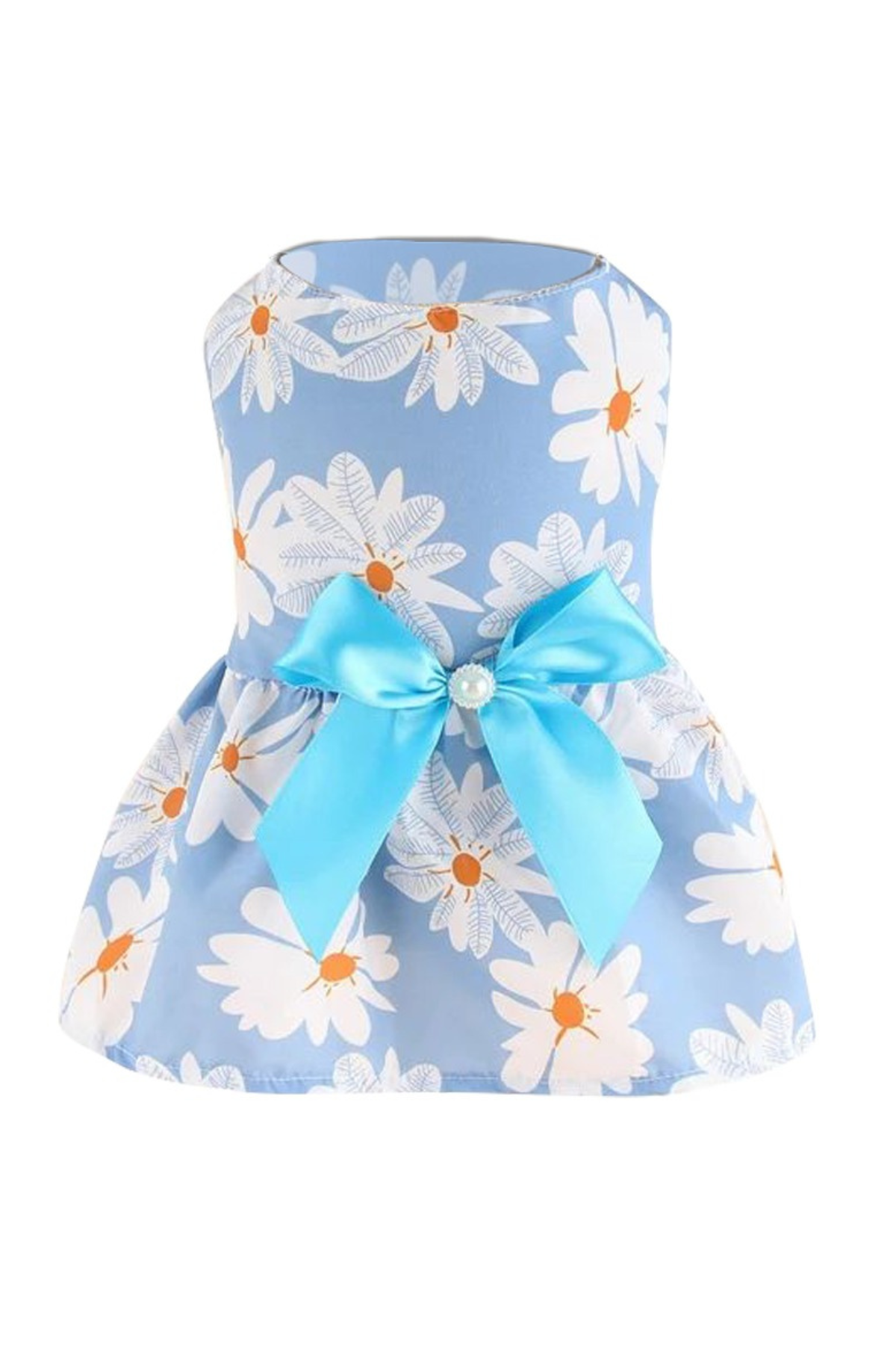 Dolcepets incili mavi fiyonklu beyaz çiçekli mavi elbise