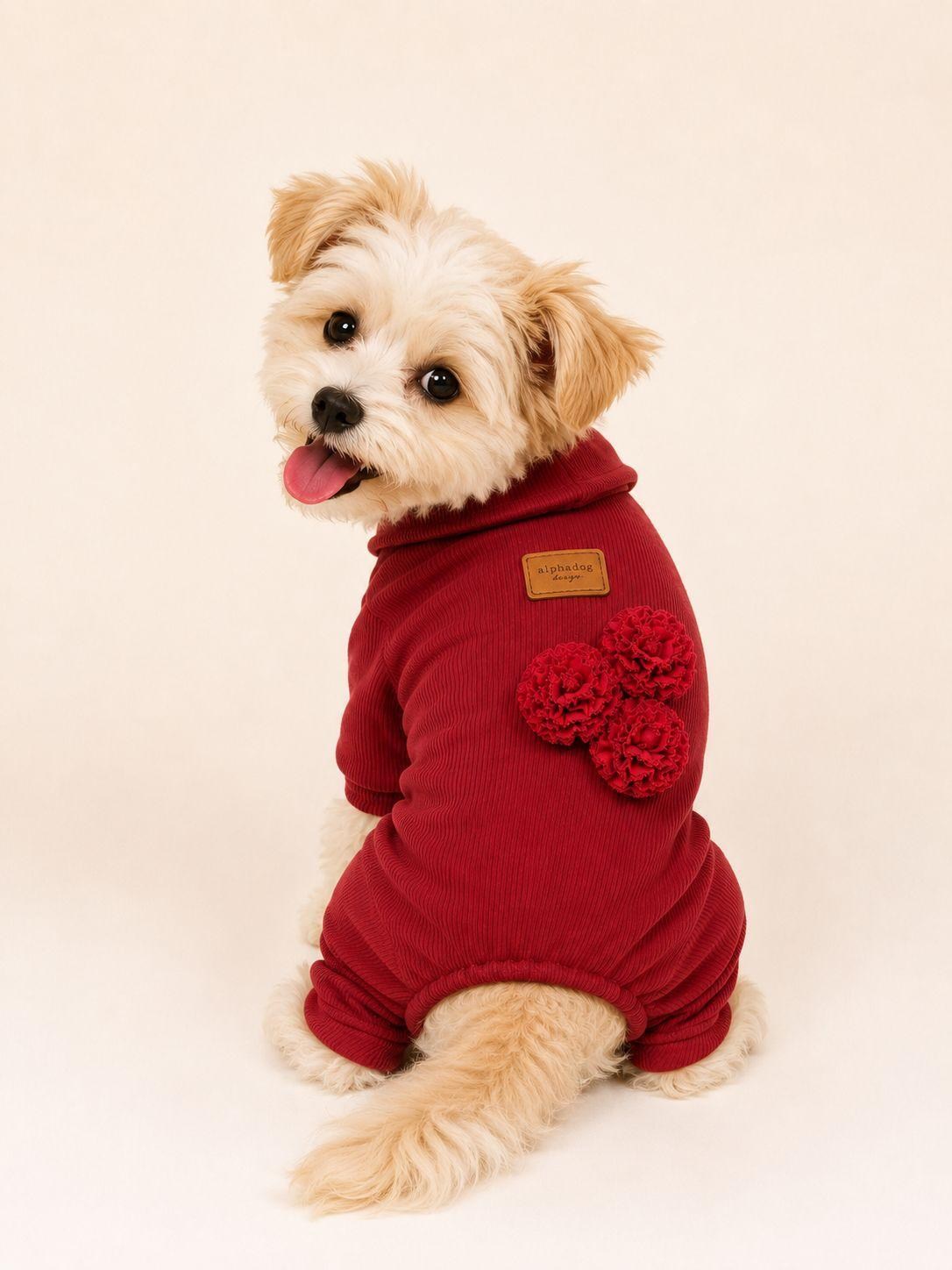 Alphadog Design Çiçekli Köpek Tulum Kırmızı