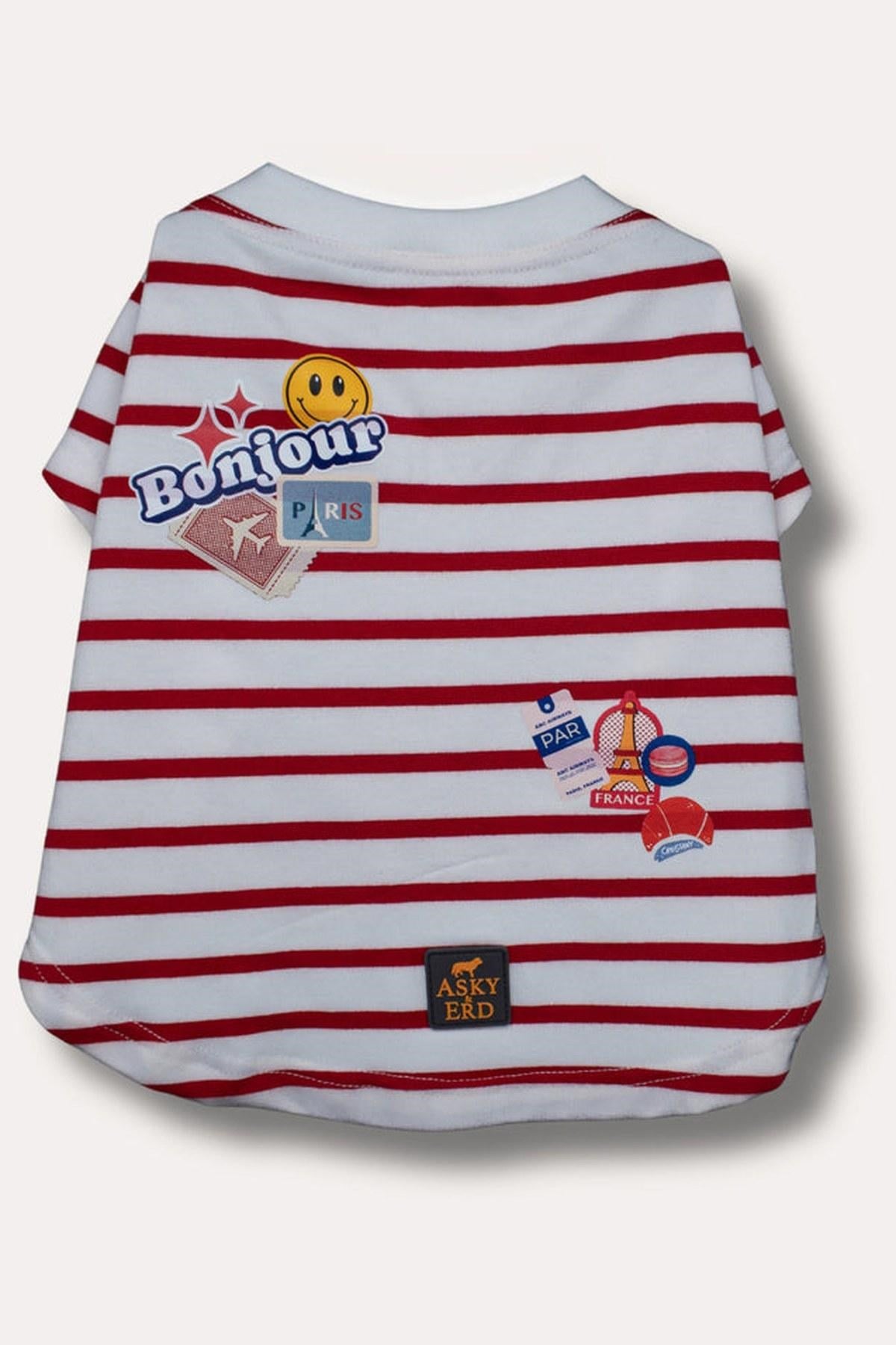 Asky&Erd Bonjour Paris Köpek T-Shirt | Rouge Breton