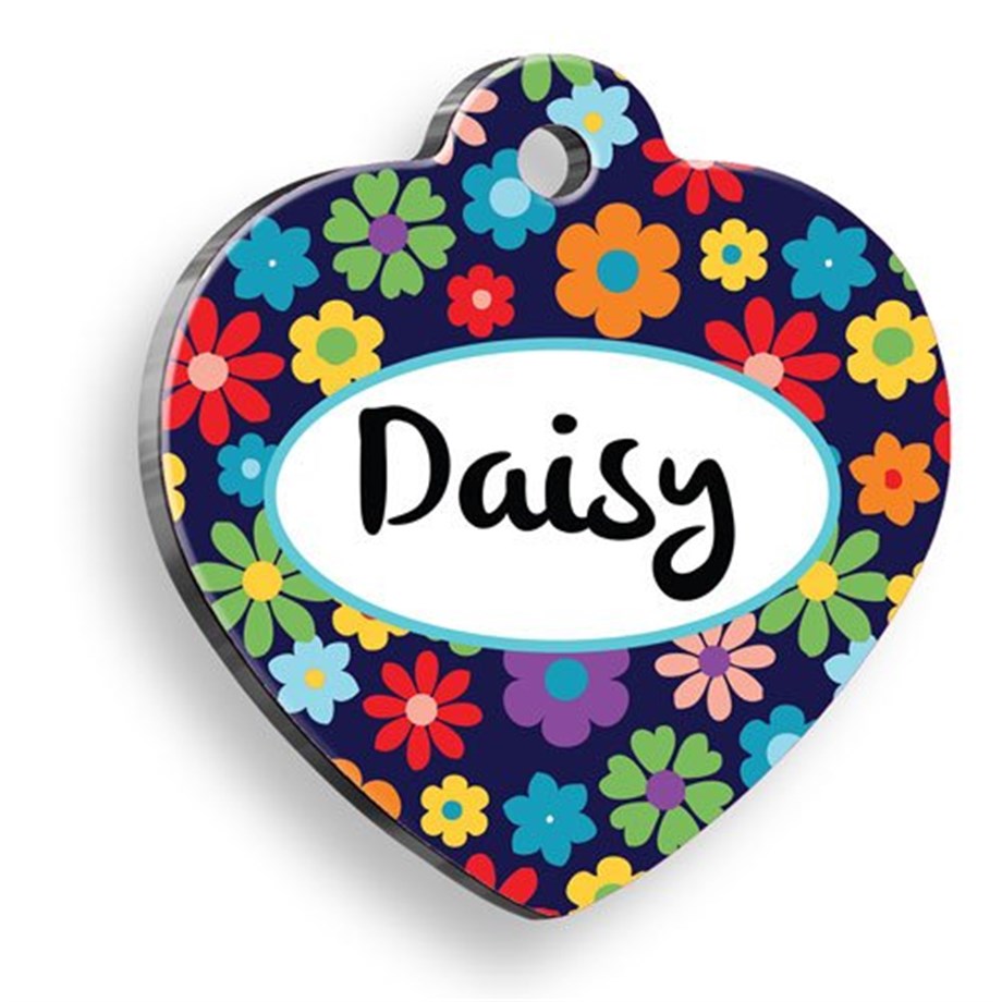 Live Flowers Heart Shaped Cat Dog Tag