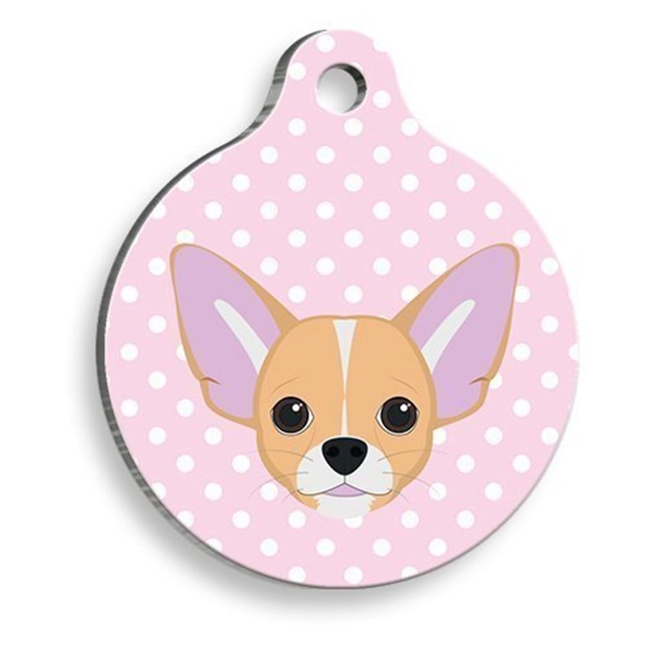 Chihuahua Pink Polka Dot Round Dog Tag