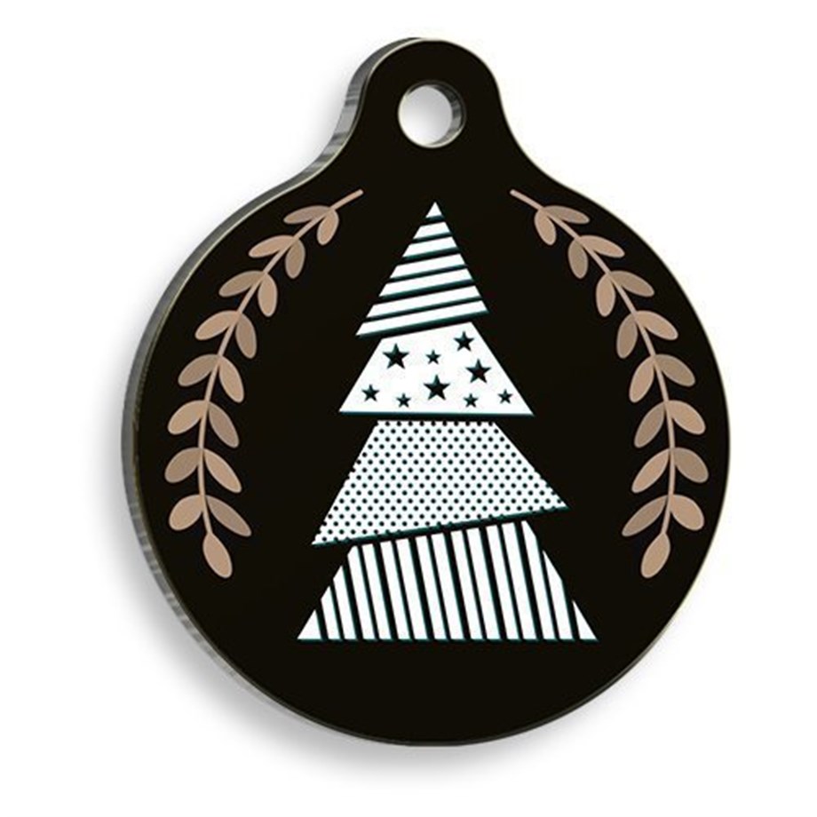 Christmas Series Black Tree Round Cat And Dog Tag
