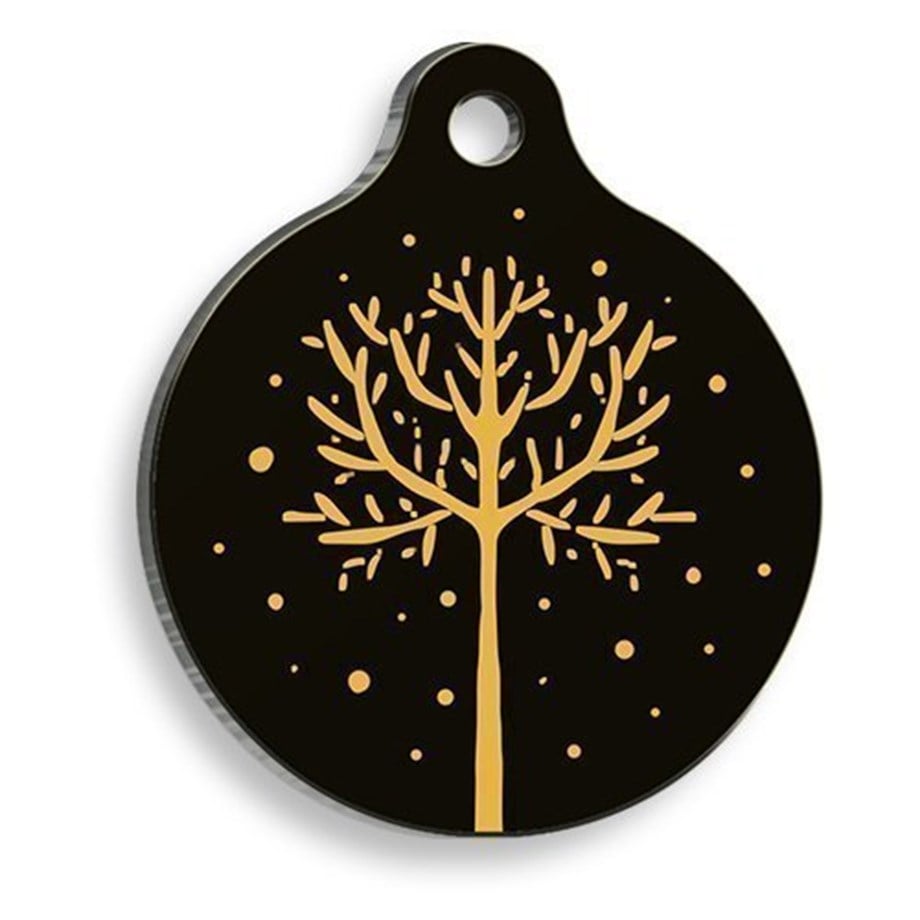 Christmas Series Black & Yellow Tree Round Cat And Dog Tag