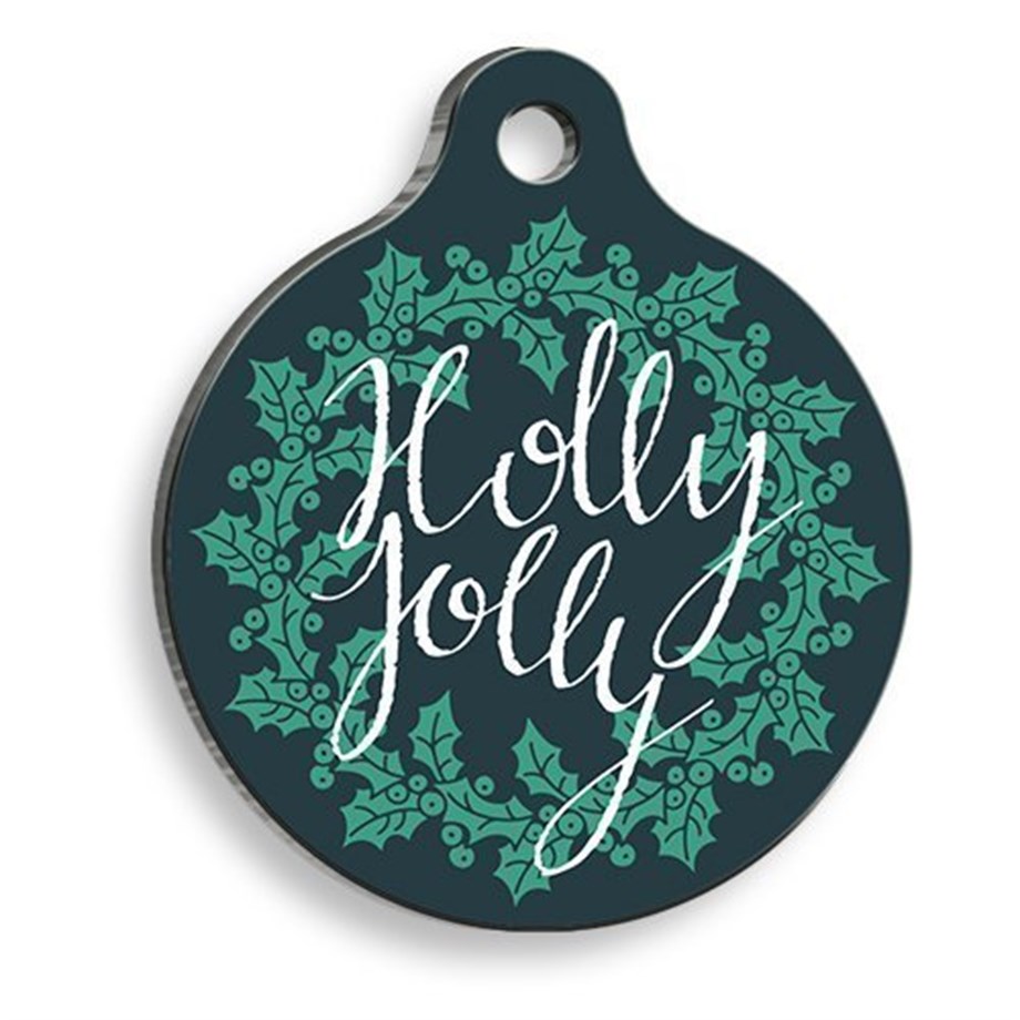 Christmas Series Blue Holly Jolly Round Cat And Dog Tag