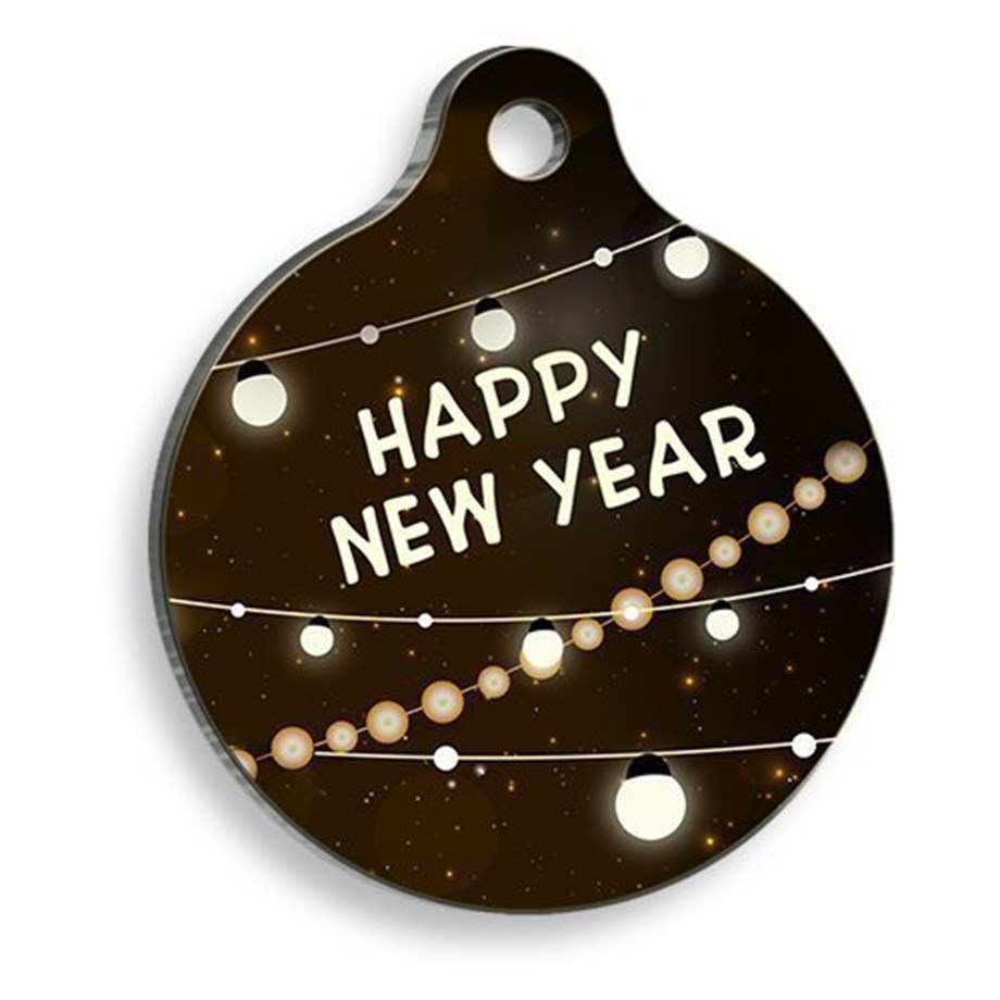 Christmas Series Brown Happy New Year Round Cat And Dog Tag