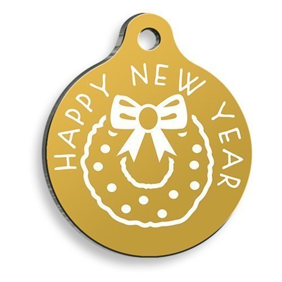 Christmas Series Gold New Year Round Cat And Dog Tag