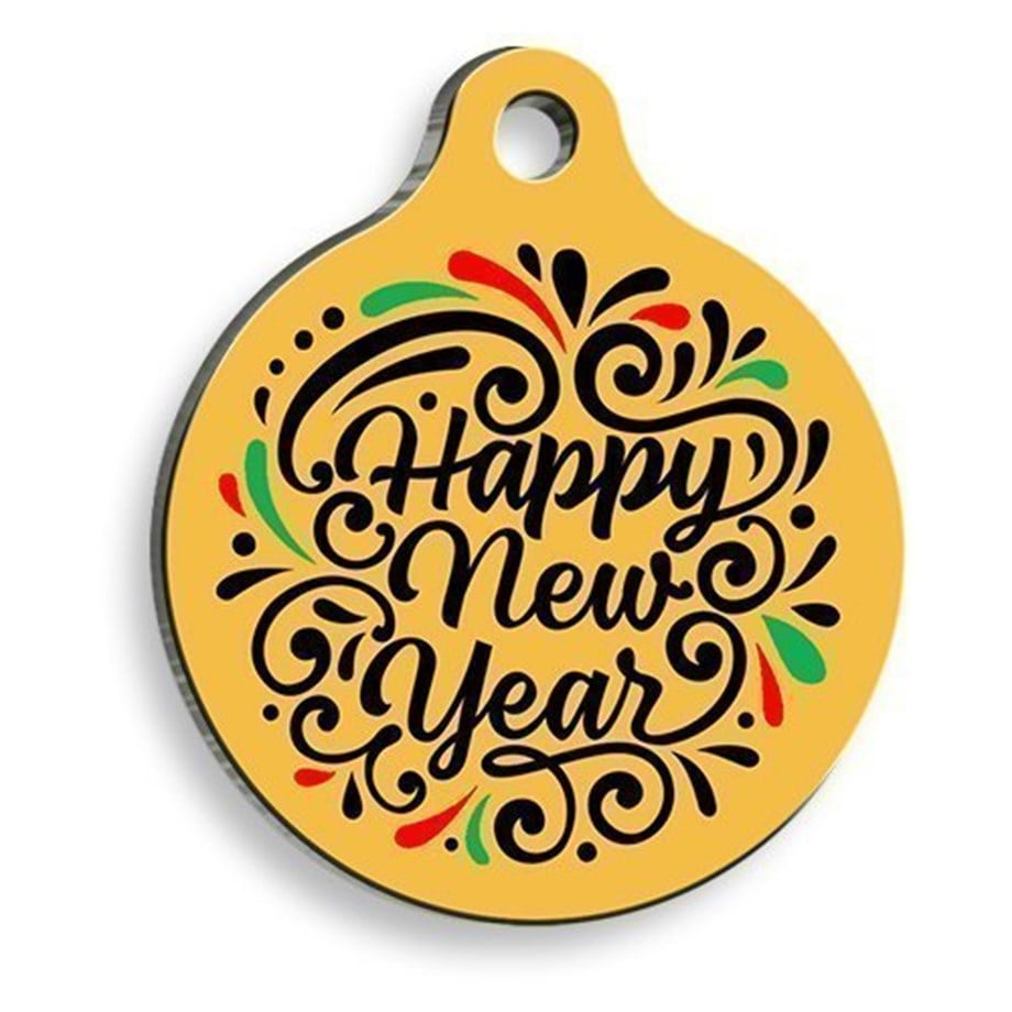 Christmas Series Happy New Years Round Cat And Dog Tag