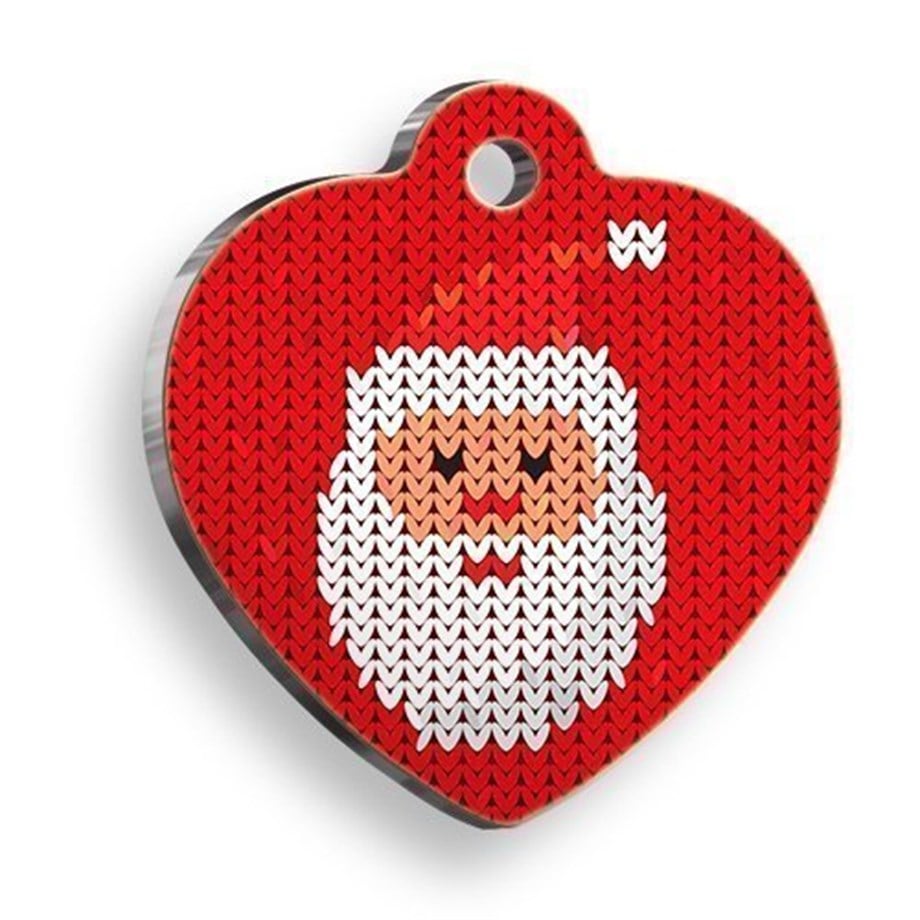 Christmas Series Pixel Santa Heart Cat And Dog Tag