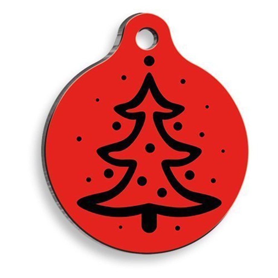 Christmas Series Red Tree Round Cat And Dog Tag